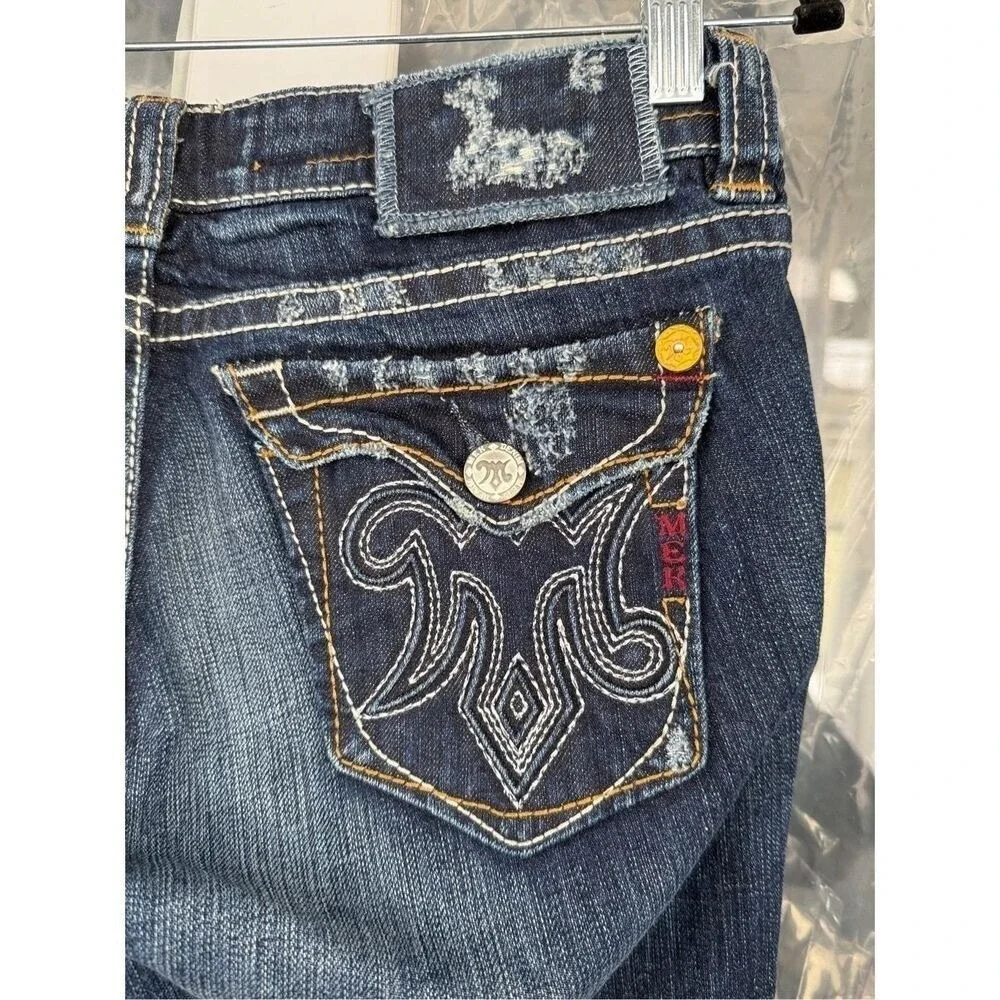 B8 MEK Denim Bootcut Jeans Womens‎ 28 Dark Wash Cotton Embroidered Y2K Vintage